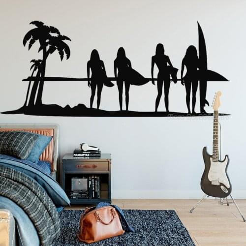Sunset Ocean Surf Girls Wall Decal Surfing Wave Wall Sticker Sea Beach Decoration Summer Wall Decal For Surfers Vinyl Art LL2364
