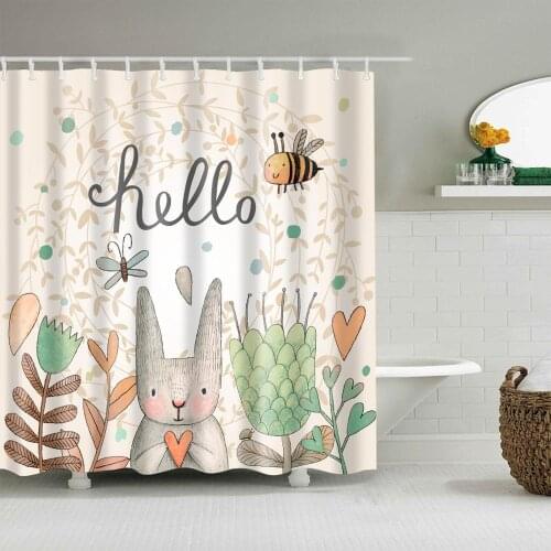 Cartoon Animals Shower Curtain Cute Bunny bee Fashion Bath Accessories with 12 Hooks Waterproof Polyester Fabric Bathroom Decor