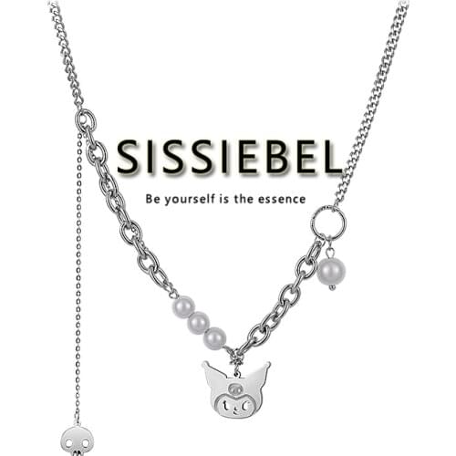 Pearl Chain Splicing Stainless steel Necklace Womens Summer 2021 New Korean Hip Hop Neck Chain Accessories Jewelry For Girls