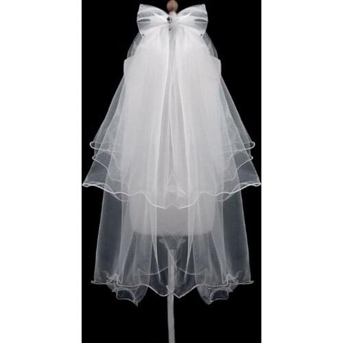 Women Wedding Veil Dress White bowknot Layers Tulle Ribbon Edge Bridal Veils