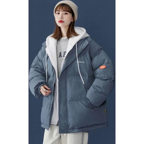 Oversized Parkas Fake two-piece Splicing Cotton padded Jacket Womens 2021 Winter Loose Short Coat Windproof Warm Snow Outwear