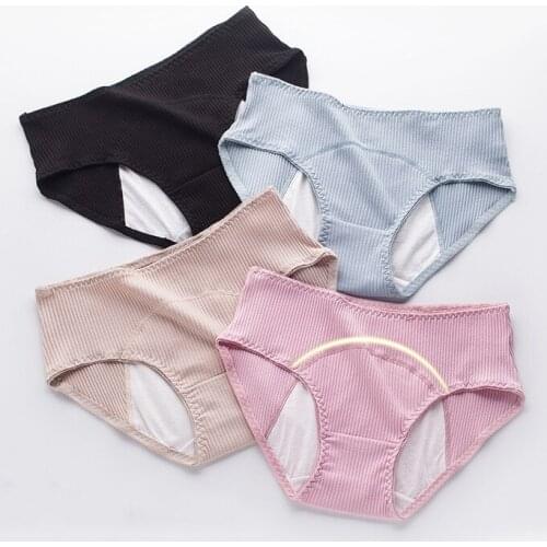 Womens Pure Cotton Physiological Briefs Menstruation Anti-side Leakage Comfortable Breathable High Waist Safety Health Panties
