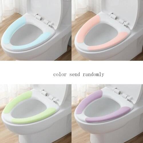 1 Pair Warmer Flannel Toilet Seat Mat Washable Cushion Sticker Crop Cover For Bathroom Accessories Close Stool Color Randomly