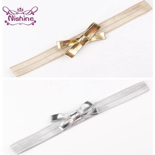 10pcs/lot Solid Color PU Leather Bowknot Headband Toddler Elastic Thin Hairband Baby Girls Hair Accessories Kids Birthday Gifts