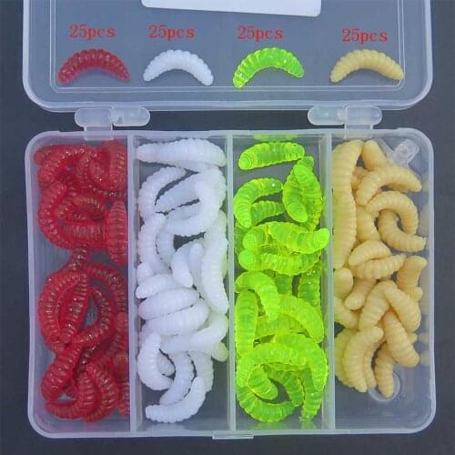 100Pcs/Set Fishing Lure 4 colors Soft Silicone Worm Bait Set Sea Fishing Tackle Wobbler Fishing Lure Tackle Box