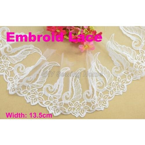 13.5cm width Cotton embroid lace sewing ribbon guipure trim or fabric diy craft supply wedding Accessories free shipping#3155