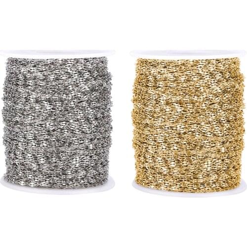 2 Meters Stainless Steel Gold Steel Tone Flat Oval Lip Shape Water-wave Bulk Chain DIY Pendant Necklace Jewelry Making Wholesale