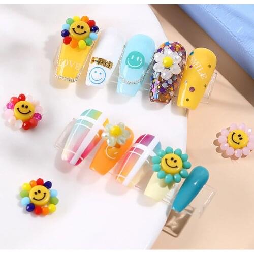 2pc/lot Nail Art Charms 3D Smiley Candy Flower Colorful Nail Studs Nail Rhinestones Decoration Manicure Nails Accessories