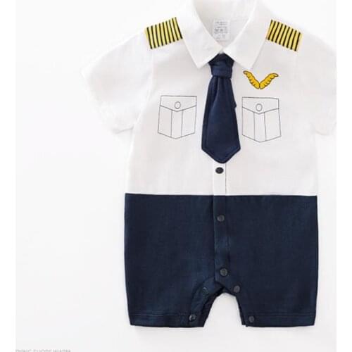 2021 Lovely Baby Infant Gentleman Rompers Boys Cute Cotton Captain Bodysuits