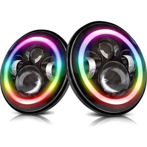 Car Modified Headlights RGB 7 Inch Halo LED Headlights DRL Lights Combo Kit for Jeep Wrangler JK TJ LJ