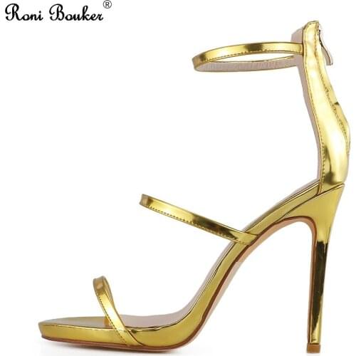 Roni Bouker Womans Sexy Party Shoes Woman Platform High Heels Women Open Toe Strappy Sandals Lady Evening Shoe Gold Heel 12cm