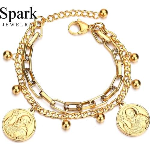 2018 New Religious Stainless Steel Double Layers Jesus Bracelets For Women Christian Adjustable Pendant Bracelet With beads