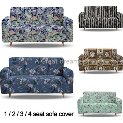 3D Print Flowers Birds Animals Elastic Sofa Covers For Living Room L Shape Dark Color Sofa Cover 1/2/3/4 Seater All-inclusive
