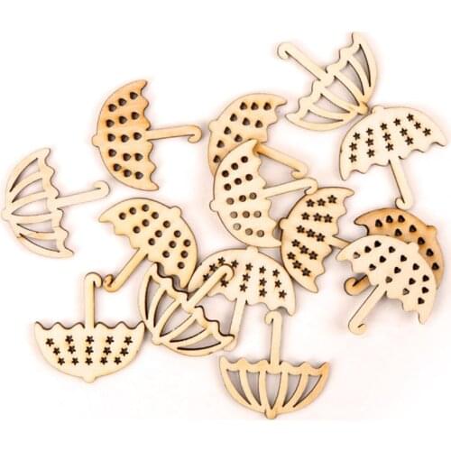 Wooden Cute Umbrella Shape Scrapbooking Embellishments Craft Handmade Home Wedding Decoration Accessory DIY 35mm 10pcs