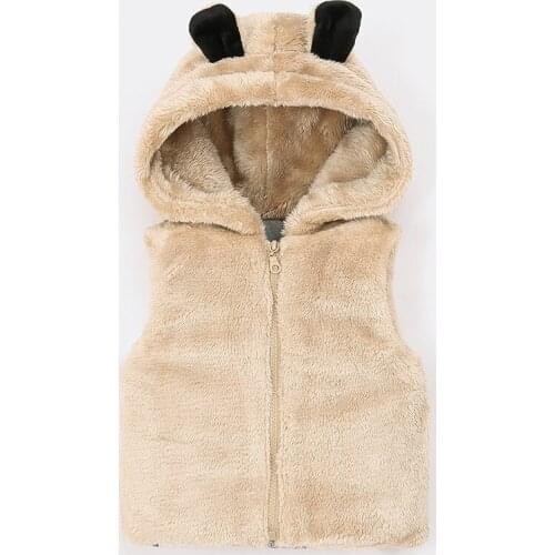 Childrens Vest Autumn Sleeveless Cartoon Clothes Unisex Baby Hooded Jacket Plus Velvet Vest Kids Warm Clothing Casual Outwear