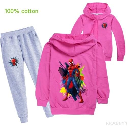 Disney Spiderman Cotton Cardigan Jacket + Trousers Spring And Autumn Sports Suit Childrens Wear