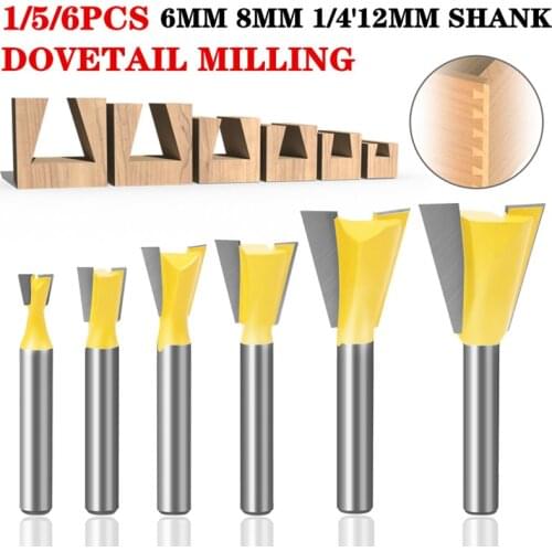 6Pcs 6mm/6.35mm Shank Dovetail Milling Cutters C3 Grade Tungsten Router Bits For Wood Carving Woodworking Tools