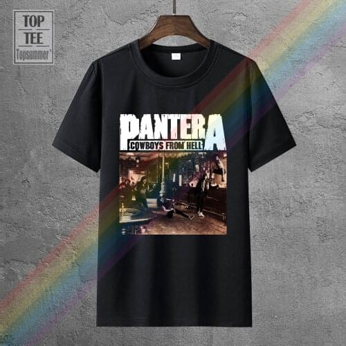 Pantera Cowboys From Hell 1990 Black T Shirt Men Shirt Rock Band Tee Music Printed T Shirt Short Sleeve Men