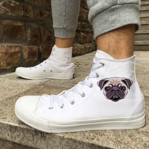 Wen Unisex Canvas Sneakers White Design Pet Pug Pup High Top Athletic Shoes Black Boy Girls Skateboarding Footwear Plimsolls