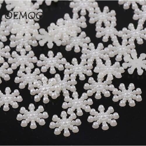 Nice 100PCS Half Resin Pearl Bead Christmas snowflakes Scrapbook Craft Flatback Flower Pattern Beads 17mm