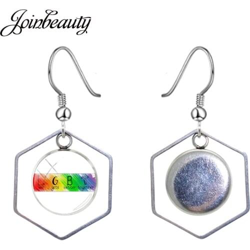 JOINBEAUTY 2020 New Colour LGBT Gay Pride Polygon Drop Earrings Glass Cabochon Art Picture Dangle Earrings Fashion Jewelry BT39