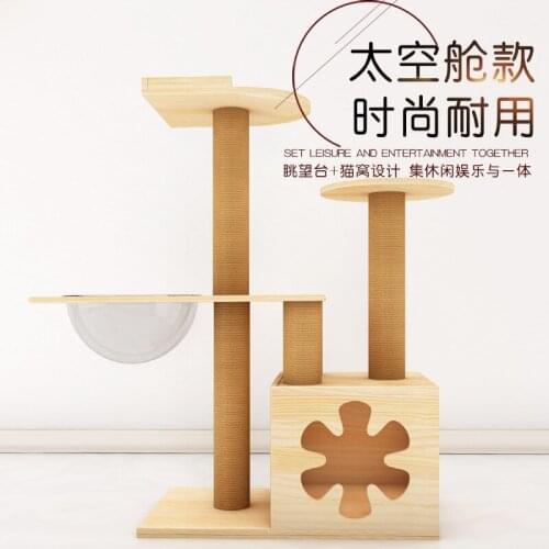 Solid Wood Cat Jumping Platform Cat Climbing Frame Space Capsule Cat Litter Cat Scratching Post Cat Toy Cat Scratching Board