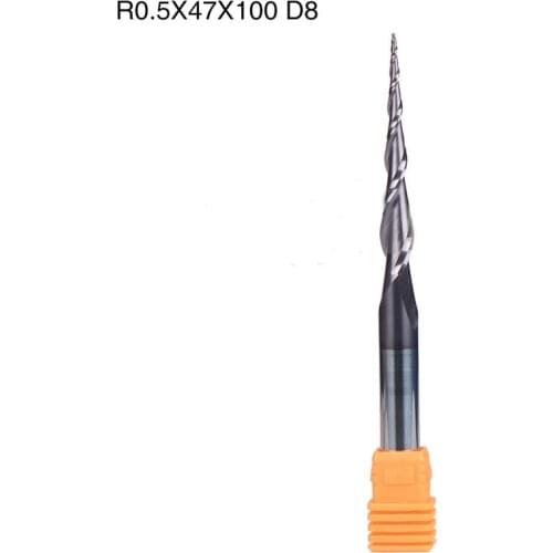 1pc R0.5*D8*47*100L*2F tungsten carbide router bits Ball Nose cone type Tapered End Mill 8mm shank cnc milling cutter tools
