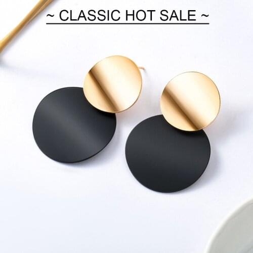 Korean Statement Black Metal Drop Earrings For Women Fashion Jewelry Vintage Round Gold Earrings 2020 Wedding Christmas Gifts