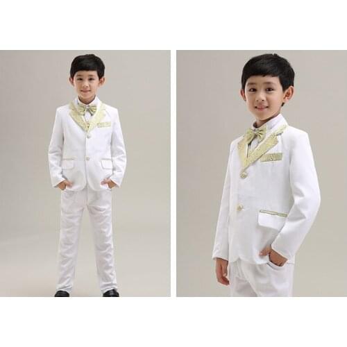 Autumn Winter Boys Wedding Suit Top Quality Gentle Boys Polka Suit Children Wedding party Suits jacket+pants+vest+tie