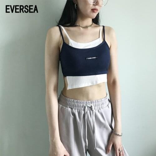 EVERSEA Sport Style Crop Tops Women Summer Causal Street-Wear Fake 2 IN 1 Camis Knit Tank Vest