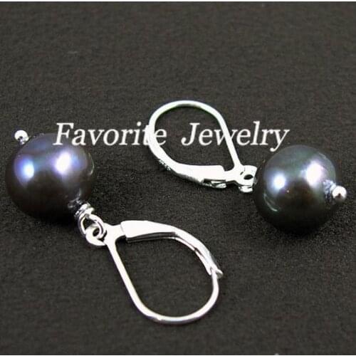 Favorite Pearl Earrings AAA 8-9MM Black Color Natural Freshwater Pearl Dangle Earring Silvers Classic Jewelry Perfect Women Gift