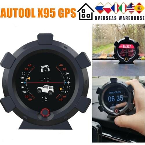 AUTOOL X95 GPS Multifunctional Slope Meter Car HUD Inclinometer Angle Speed KM/H MPH Alarm Speedometer Satellite Timing GPS