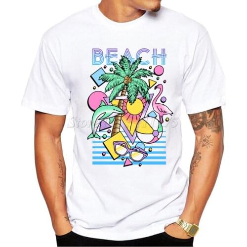 2019 Mens Colorful Beach Scene Design T Shirt Male Fashion Cool Tops Hipster Printed Summer Tees