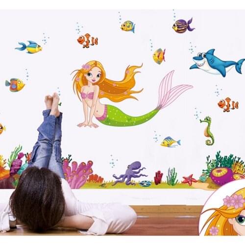 95 X140CM Mermaid And Fishes Baby And Children 'S Room Sticker Decor Decal Good Quality Fashionable Design Pleasing Appearance 2021 Trend Fashion
