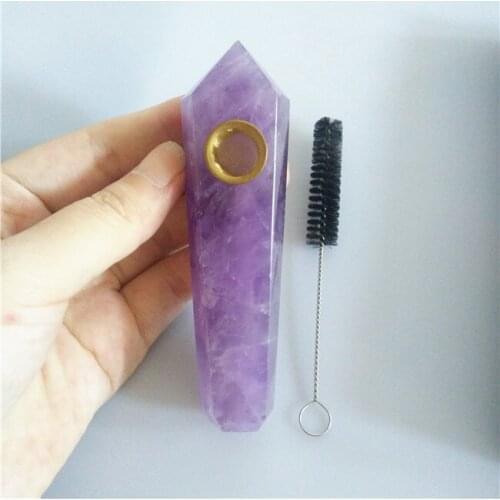 Natural Amethyst Crystal Smoking Pipe +1 brush quartz stone healing wand