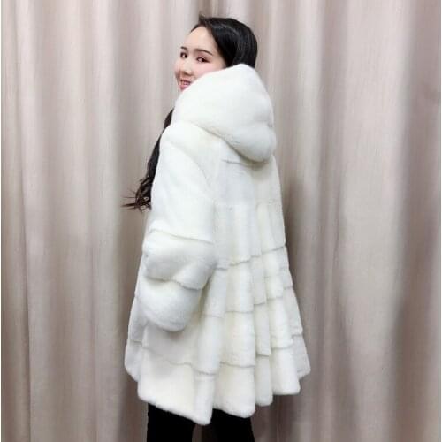 New Winter Womens Natural Real Whole Mink Fur Coat Outwear