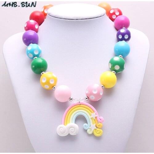 MHS.SUN 1PC fashion rainbow pendant necklace for children girls chunky bubblegum diy beads necklace baby charm jewelry choker