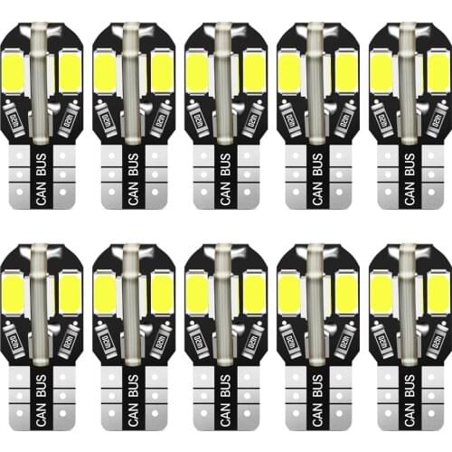 10pcs T10 W5W Led Car Light 8SMD 5730 147 152 LED Replacement Bulb for Interior Light License Plate Lamp Warm White 6000K