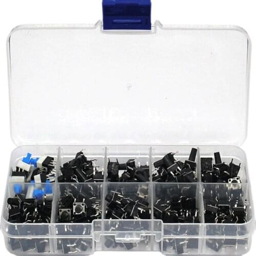180PCS Tactile Push Button Switch 6x6x4.3/5/6/7/8/9.5/11/14mm 10 Value Mini Momentary Tact Assortment Set DIY Tool Accessories