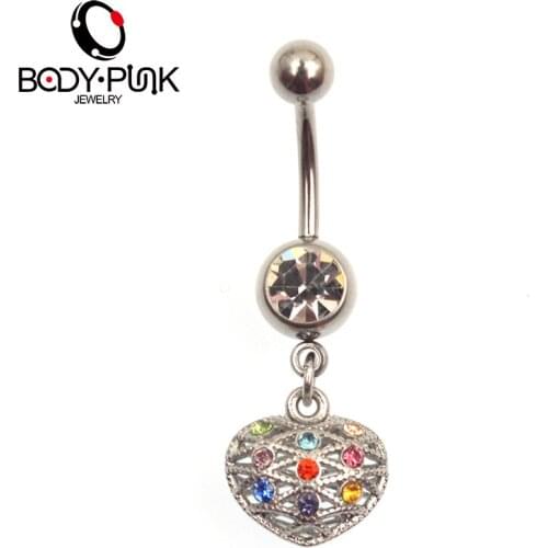 BODY PUNK Colorful Crystal Navel Ring 316L Stainless Steel Piercing Belly Button Ring Body Fashion Jewelry Summer Style Women