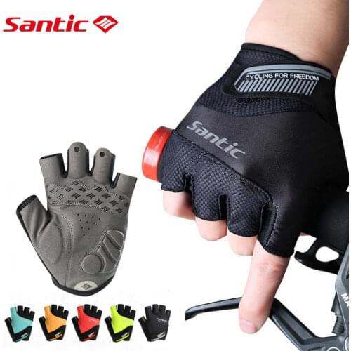 Santic Cycling Bike Gloves Half Finger Shockproof Breathable Mesh MTB Mountain Bicycle Sports Gloves Men Women Cycling Equipment