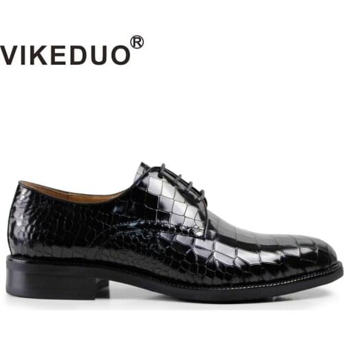 VIKEDUO Luxury Brand Vintage Men Handmade Italy Design Derby Shoes Black Wedding Party Dress Man Footwear Pure Real Leather