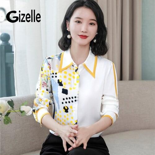 Gizelle New Fashion Turn Down Collar Floral Print Button Up Blouse Female Shirts Long Sleeve Large Size Women Trendy Clothing Za