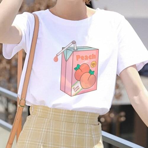 Female T-shirt cartoon peach juice Japanese beautiful rock T-shirt ladies Harajuku kawaii pink summer aesthetic casual clothing