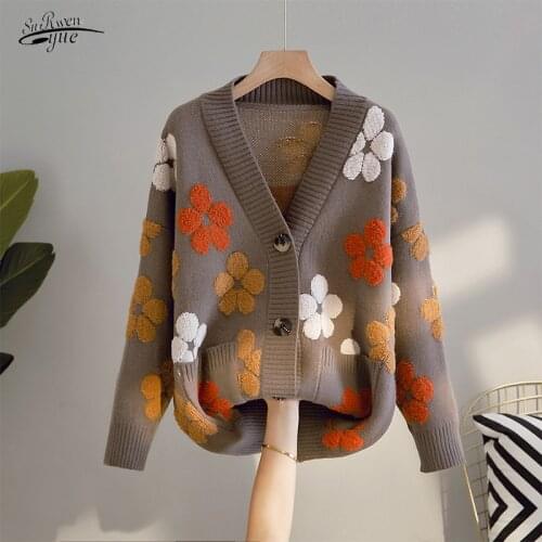 Korean Style Women Casual Sweater and Cardigans Long Sleeve V Neck Button Up Oversized Jacket 2021 Autumn Winter Fashion 16049