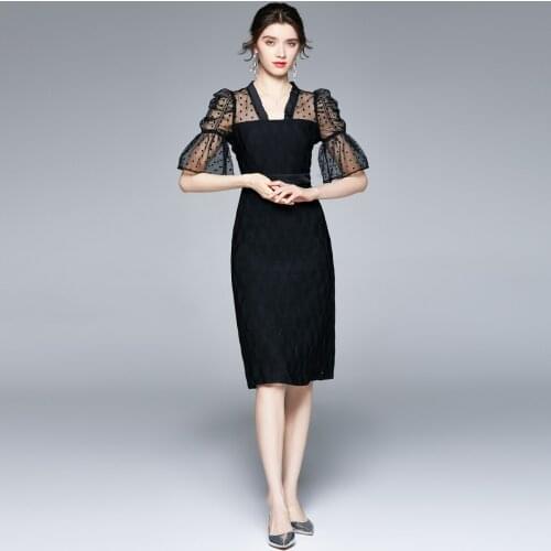 ZUOMAN Women Summer Elegant Dress Festa High Quality Vintage Office Party Robe Femme Runway Mesh Designer Black Vestidos
