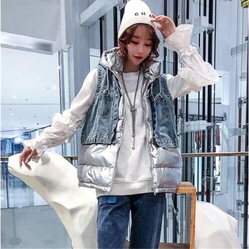 Top quality Female Winter Patchwork Waistcoat Short Glossy Hooded Cotton padded Loose Sleeveless Coat Women Casual Vest Outwear