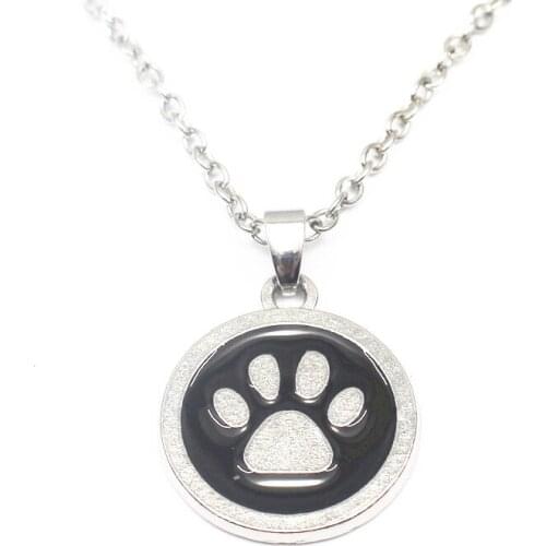 1pcs/lot Round Dog Cat Footprint Enamel Dog Paw Pendant Necklace With 20 Inch Chains Necklace For Women Necklace Jewelry