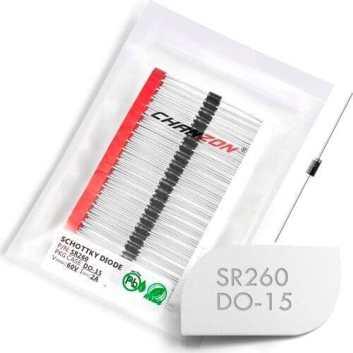 100 Pcs) SR260 (SB260) Schottky Barrier Rectifier Diodes 2A 60V DO-15 (DO-204AC) Axial 2 Amp 60 Volt SR 260
