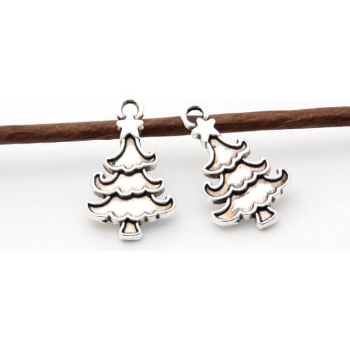 20pcs Silver Color Christmas Tree Charms Makig Plant Pine Pendant Making Necklaces Diy Jewelry Accessories 12x20mm A3367